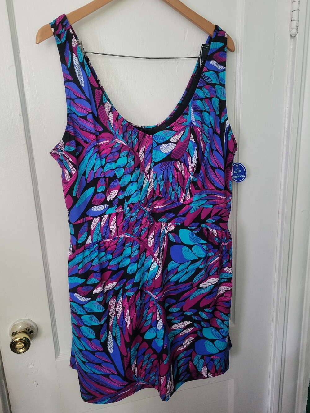 Swimsuits For All Blue, Purple & Pink Leaf-Print One-Piece Size 26